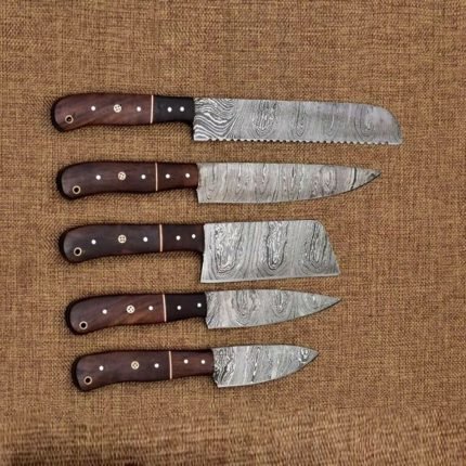 5-PC’s-Damascus-Steel-Chef-Set-With-Chopper-And-Leather-Bag