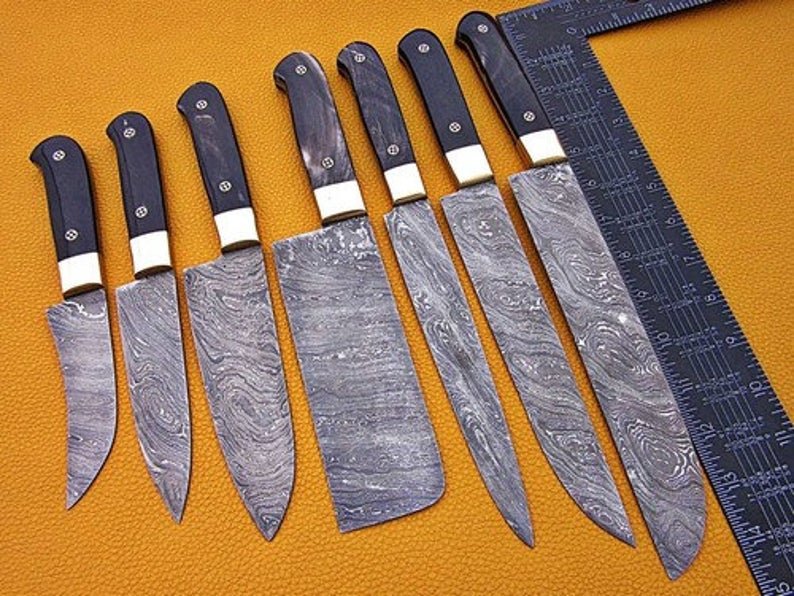 Chef Knives Set Damascus Steel Slicer, Fillet, Cleaver With Free Roll