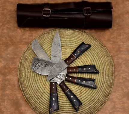 Custom Handmade/Damascus chef knife set/ Wood On Handle