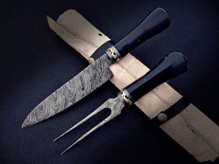 2 PC's Custom Handmade Damascus Knife & Steel Chef Knife Set