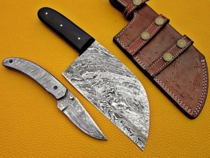 Pair Of 2 Damascus Steel Folding knife Damascus Cleaver knife