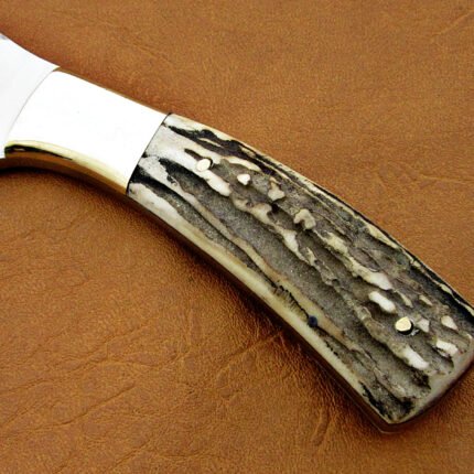 D2 Steel Blade Skinner Knife With Deer Antler Handle