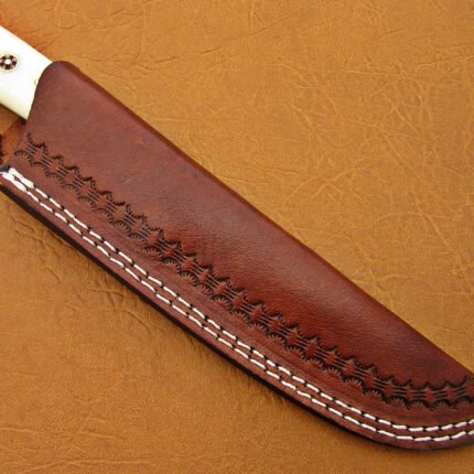 Damascus Steel Blade Hunting Knife Handle Camel Bone Overall 9 Inch