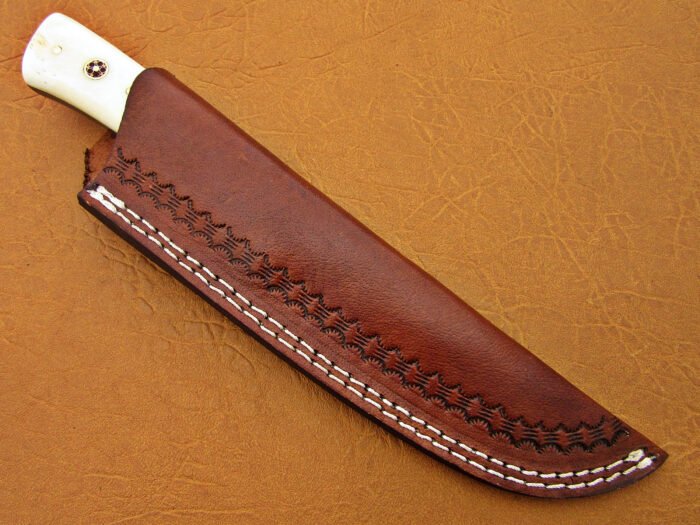 Damascus Steel Blade Hunting Knife Handle Camel Bone Overall 9 Inch