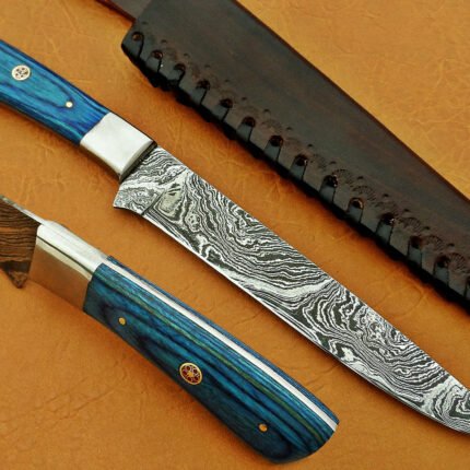 Damascus Steel Blade Fillet Knife Handle Material Blue Micarta 10 Inch