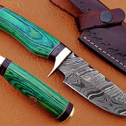 Damascus Steel Blade Hunting Handel Green Sheet Overall 8 Inch