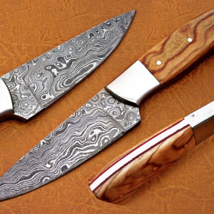 Damascus Steel Blade Skinner Knife With Walnut Wood Handle