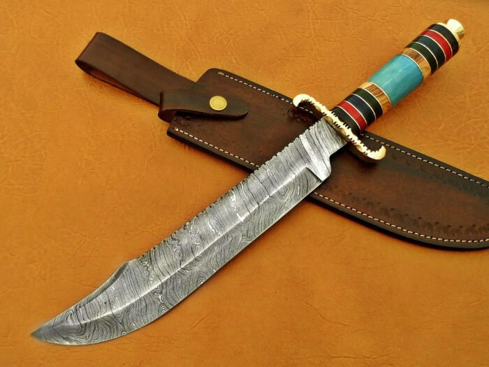 Damascus Steel Blade Bowie Knife Overall 16 Inch