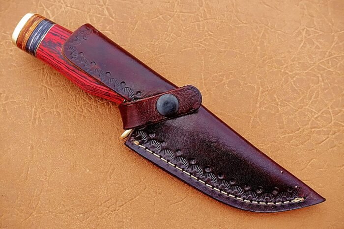 Damascus Steel Blade Hunting Knife Handle Red Micarta 9 Inch