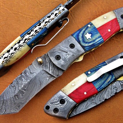 Damascus Steel Blade Folding Knives 8.5 INCH