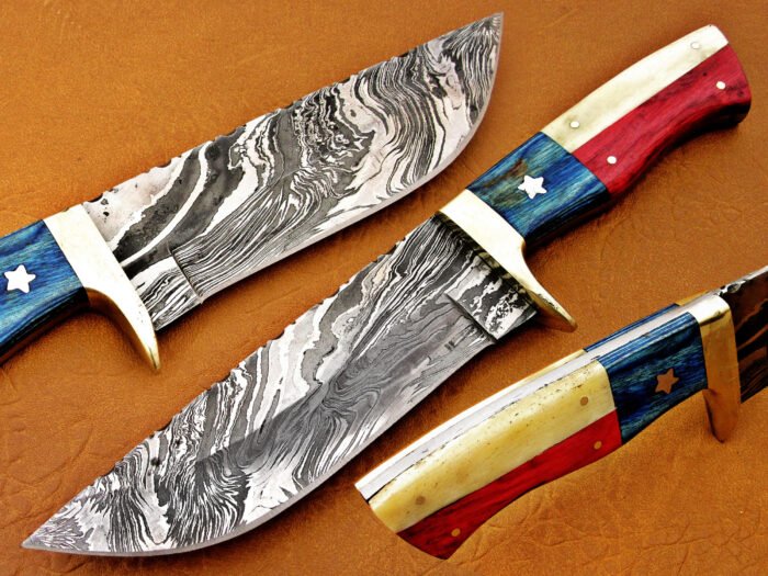 Damascus Steel Blade Hunting Knife Handle American Flag 9 Inch