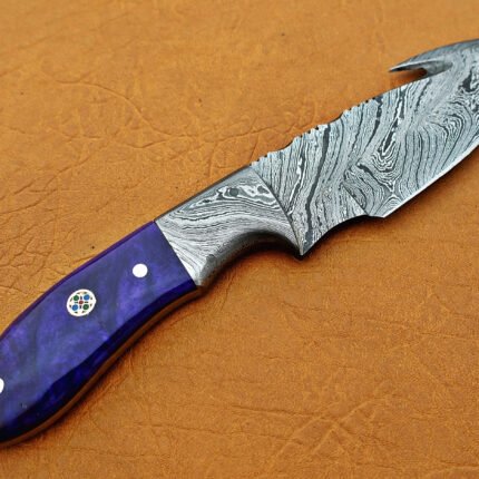 Damascus Steel Blade Gut Bowie Knife 8 Inch