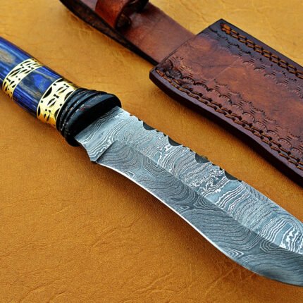 Damascus Steel Blade Bowie Handle Material Blue Sheet Overall 12 Inch