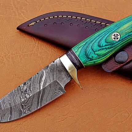 Damascus Steel Blade Hunting Handel Green Sheet Overall 8 Inch