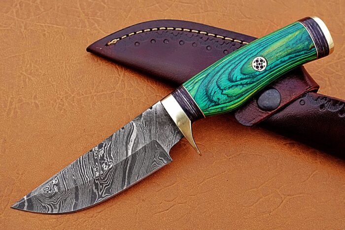 Damascus Steel Blade Hunting Handel Green Sheet Overall 8 Inch