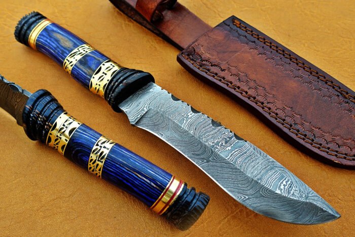 Damascus Steel Blade Bowie Handle Material Blue Sheet Overall 12 Inch