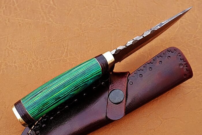 Damascus Steel Blade Hunting Handel Green Sheet Overall 8 Inch