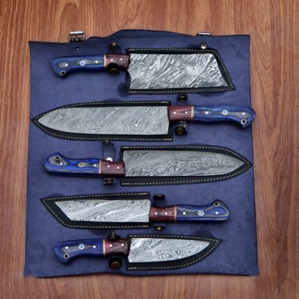 Damascus Steel Fixed Blade Handmade Kitchen Chef Knife Set