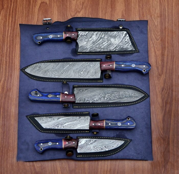 Damascus Steel Fixed Blade Handmade Kitchen Chef Knife Set