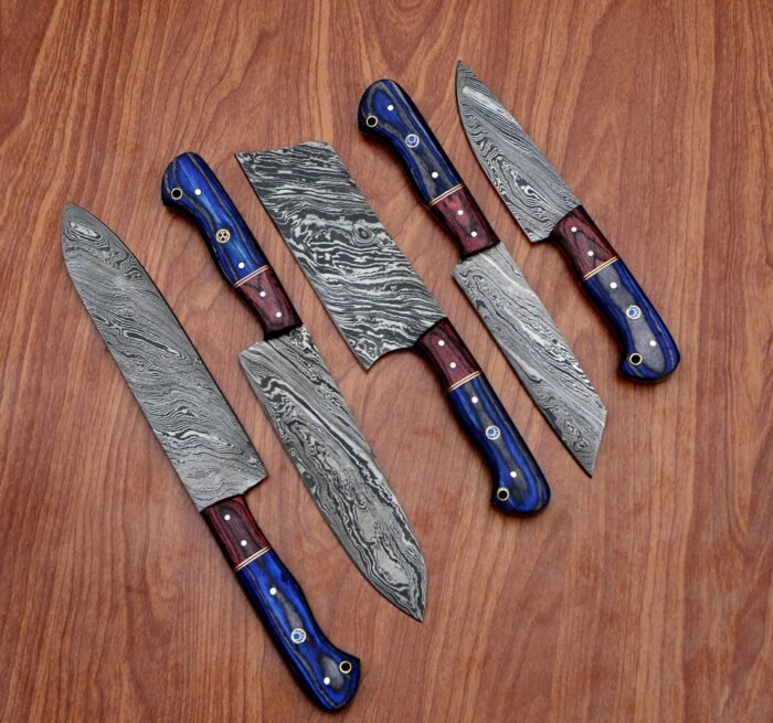 Damascus Steel Fixed Blade Handmade Kitchen Chef Knife Set