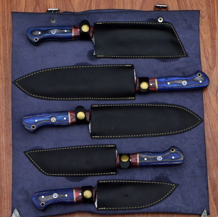 Damascus Steel Fixed Blade Handmade Kitchen Chef Knife Set