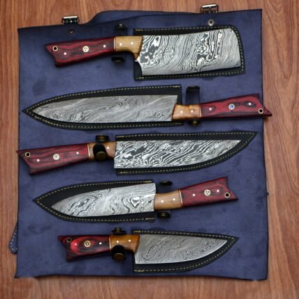 Handmade Damascus Blade Kitchen Chef Knife Setv