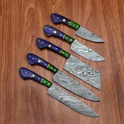 Damascus Hand made steel fixed kitchen chef knives