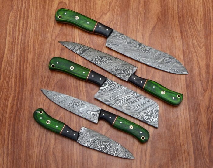 Hand made Damascus steel fixed kitchen chef knives