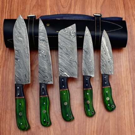 Hand made Damascus steel fixed kitchen chef knives