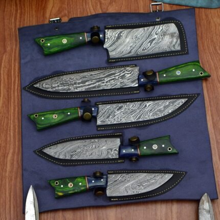 Damascus Steel fixed Hand made kitchen chef knives