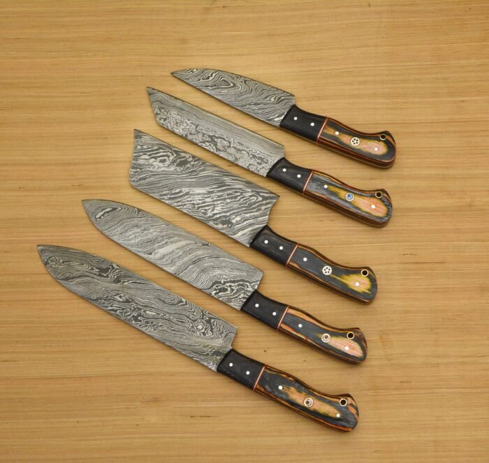 Set of 5 Damascus Hand Made chef knife