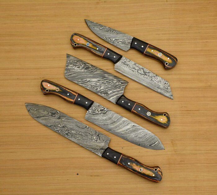 Set of 5 Damascus Hand Made chef knife