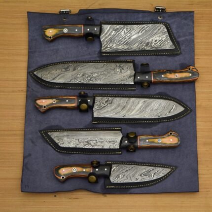Set of 5 Damascus Hand Made chef knife