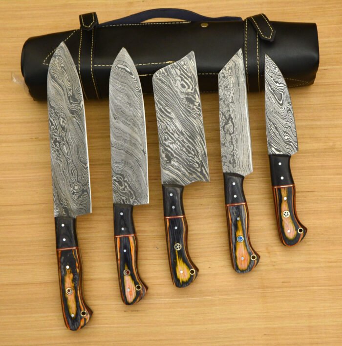 Set of 5 Damascus Hand Made chef knife