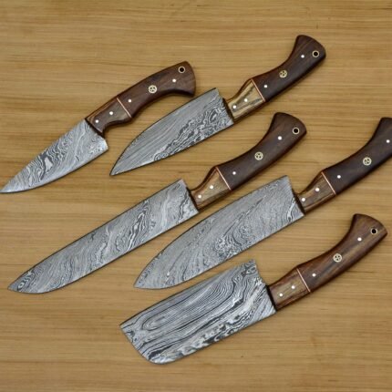 Custom Hand Made Damascus Chef Knife Set of 5