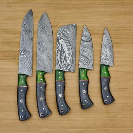 Damascus chef knife set with Leather roll