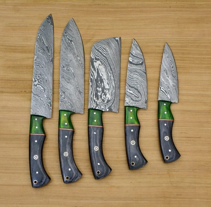 Damascus chef knife set with Leather roll