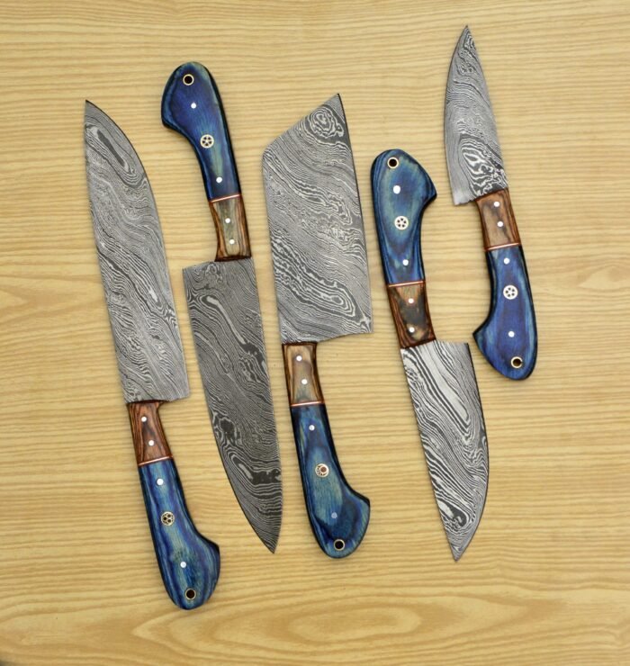 Handmade Damascus chef knife set with Leather roll