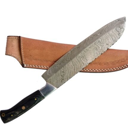 Outdoor Damascus Handmade Hunting Knife (with Genuine Leather Sheath)