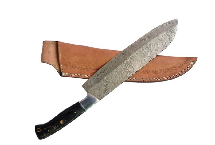 Outdoor Damascus Handmade Hunting Knife (with Genuine Leather Sheath)