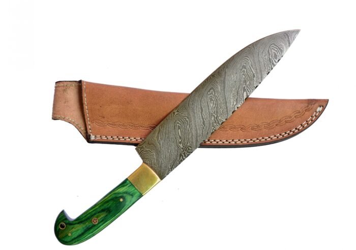 Outdoor Damascus Hunting Knife With Leather Sheath