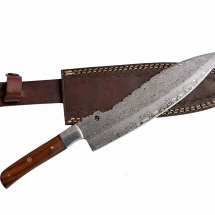 Outdoor Damascus Hunting Knife (with Genuine Leather Sheath)