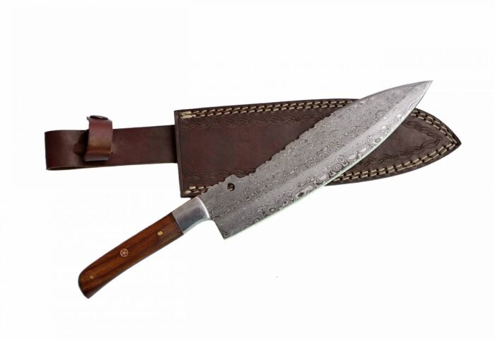 Outdoor Damascus Hunting Knife (with Genuine Leather Sheath)