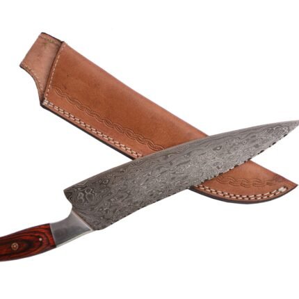 Damascus Chef Knife Handmade Kitchen Knife With Leather Sheath