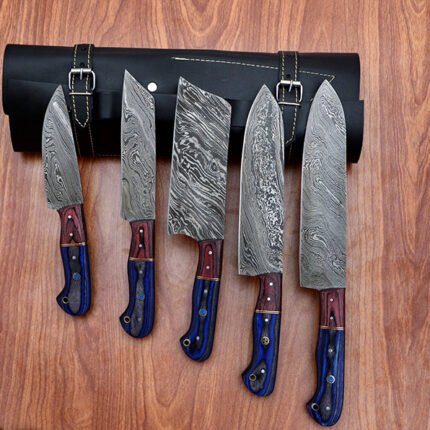 Damascus Steel Fixed Blade Handmade Kitchen Chef Knife Set