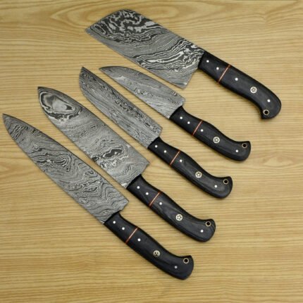 Damascus chef knife Set Hand Made with Leather roll