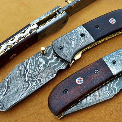 Damascus Steel Blade Folding Knifes 7.5 INCH