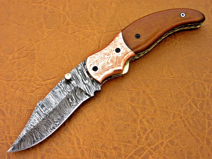 Damascus Walnut Wood Folding Knife