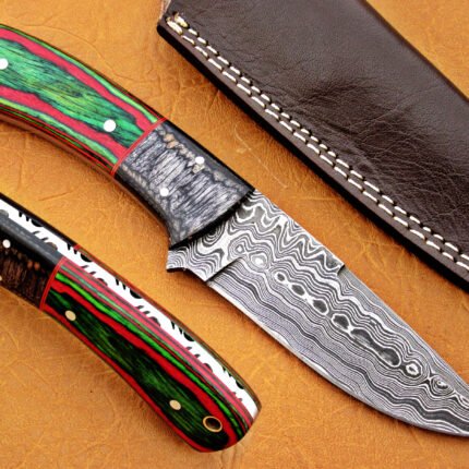 Damascus Steel Bowie Knife Handle Martial Black Green Micarta 9 Inch