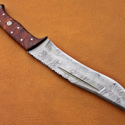 Damascus Steel Blade Bowie Knife Handle Walnut Wood Overall 18 Inch